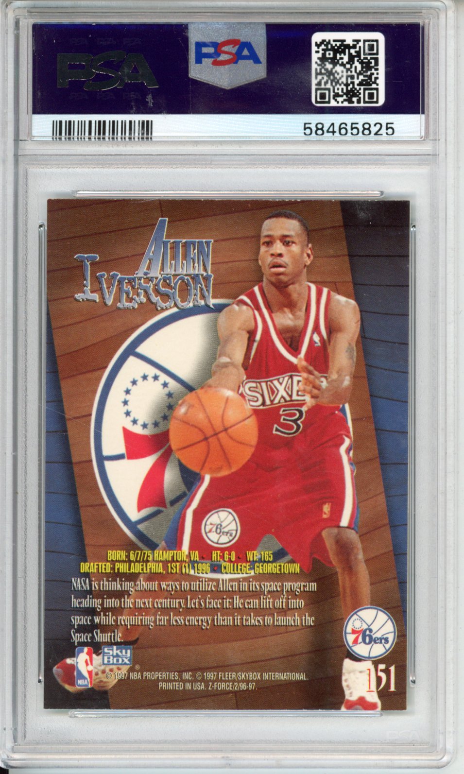 1996 Skybox Z-Force Allen Iverson #151 PSA 8