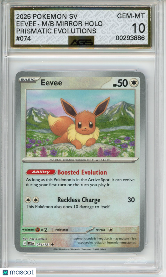 2025 Pokemon Prismatic Evolutions Eevee #074 Master Ball Holo AGS 10
