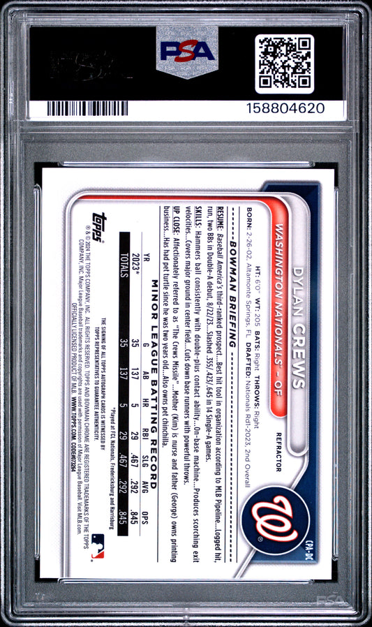 2024 Bowman Chrome Prospects Baseball Dylan Crews #CPA-DC Refractor English PSA 8