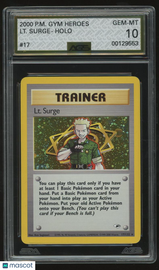 2000 Pokemon Gym Heroes Lt. Surge #017 Unlimited AGS 10