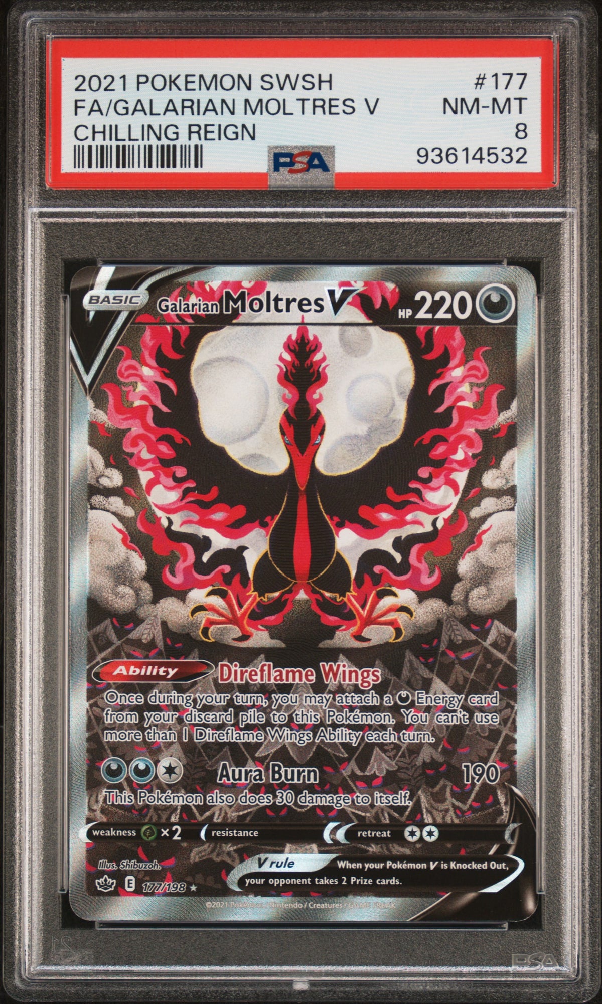 2021 SWSH06: Chilling Reign Galarian Moltres #177 Full Art English PSA 8