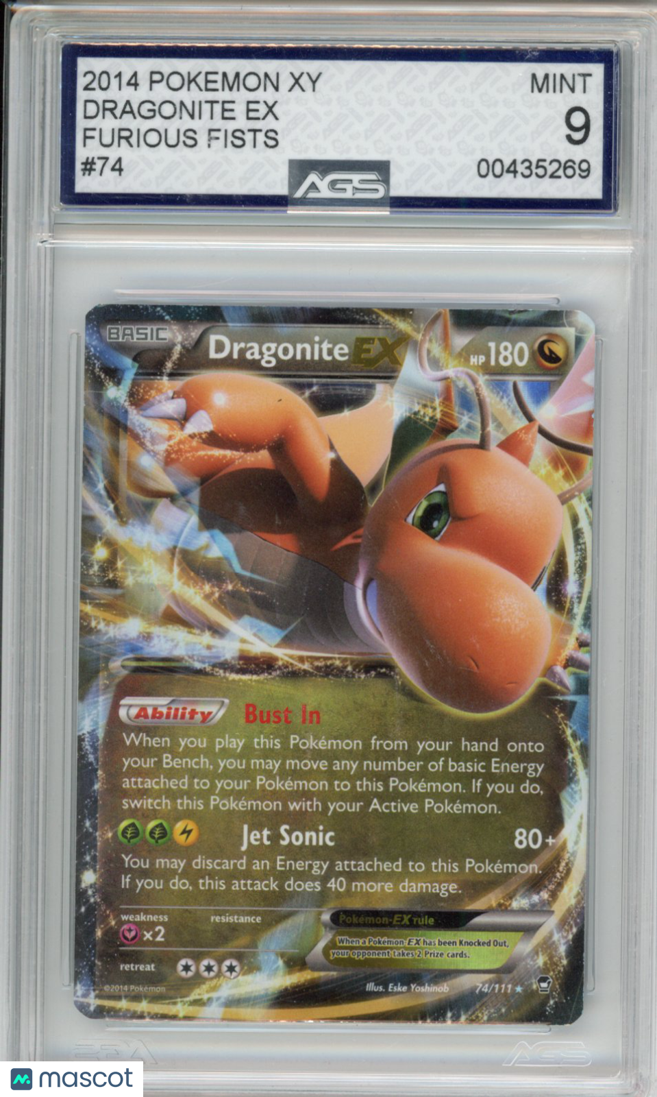 2014 Pokemon Furious Fists Dragonite EX #074 Unlimited AGS 9