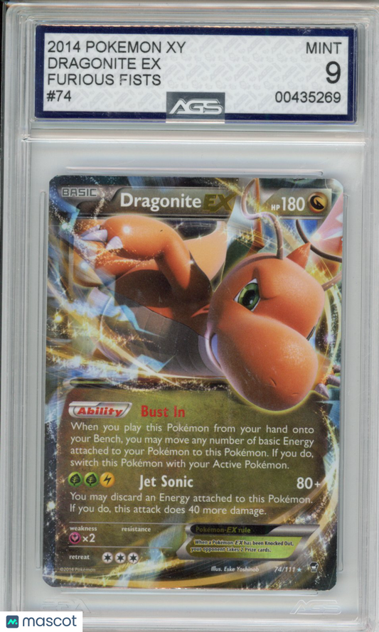 2014 Pokemon Furious Fists Dragonite EX #074 Unlimited AGS 9