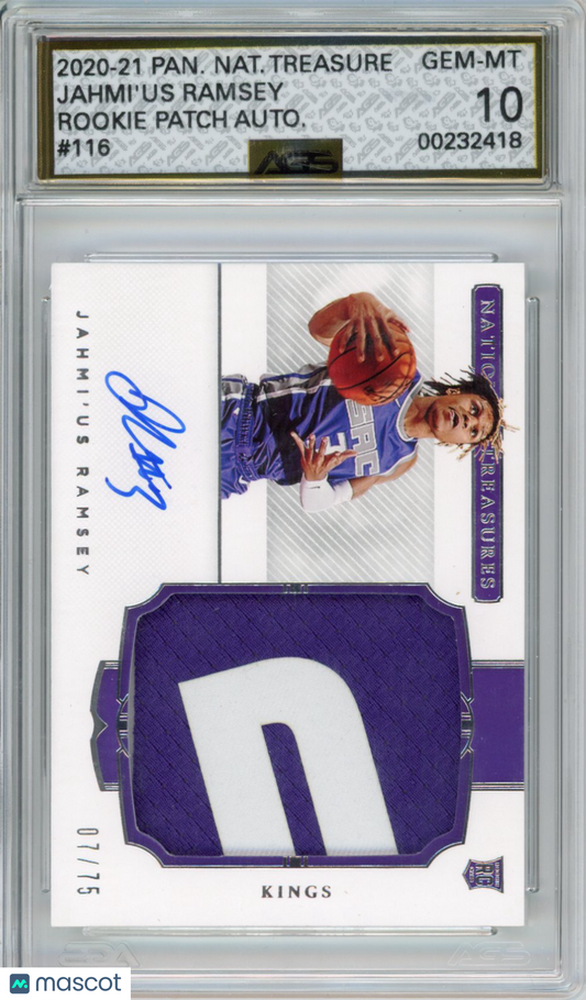 2020-21 Panini National Treasures Jahmi'us Ramsey #116b Rookie Patch Auto AGS 10