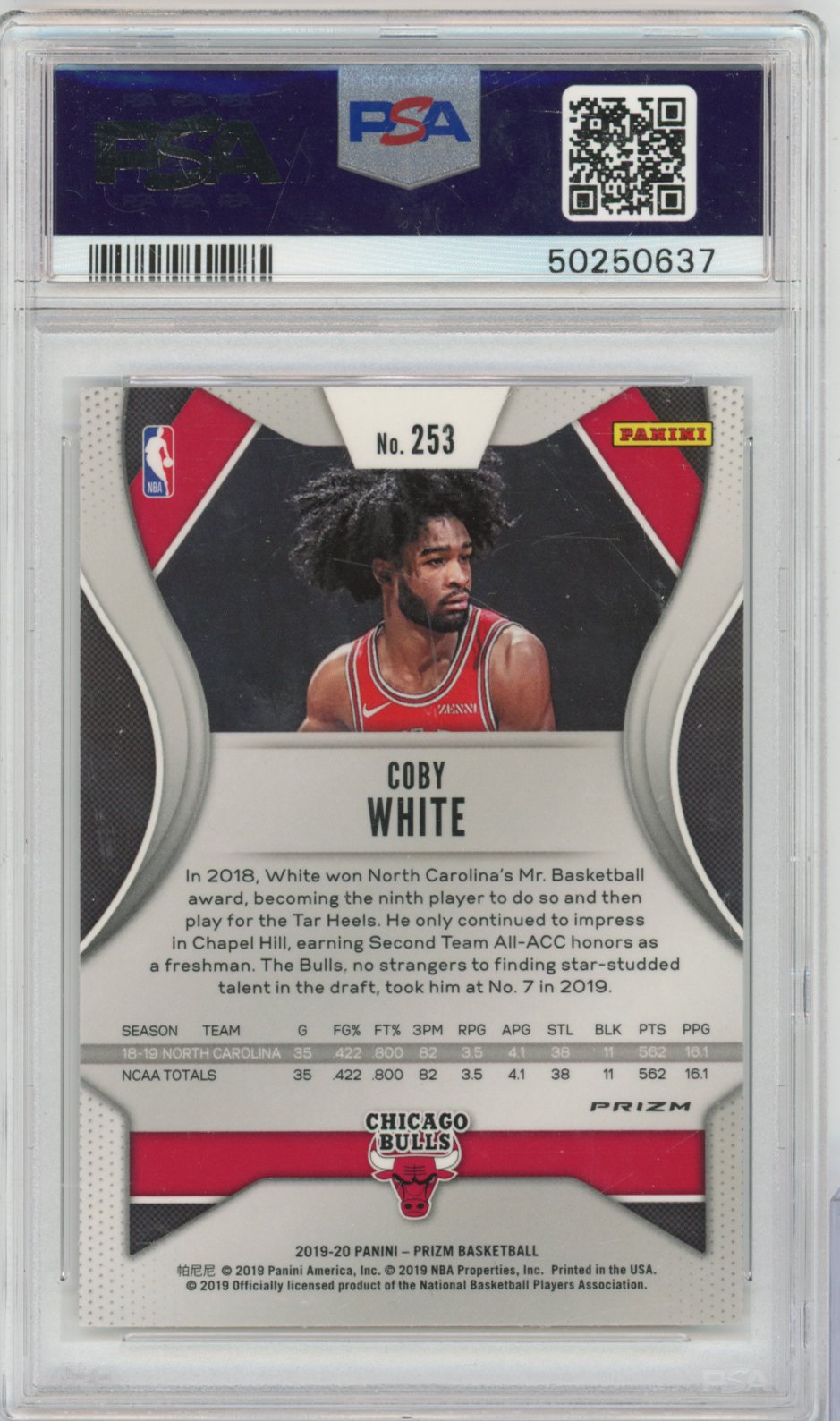 2019 Panini Prizm Basketball Coby White #253 Silver Prizm English PSA 10