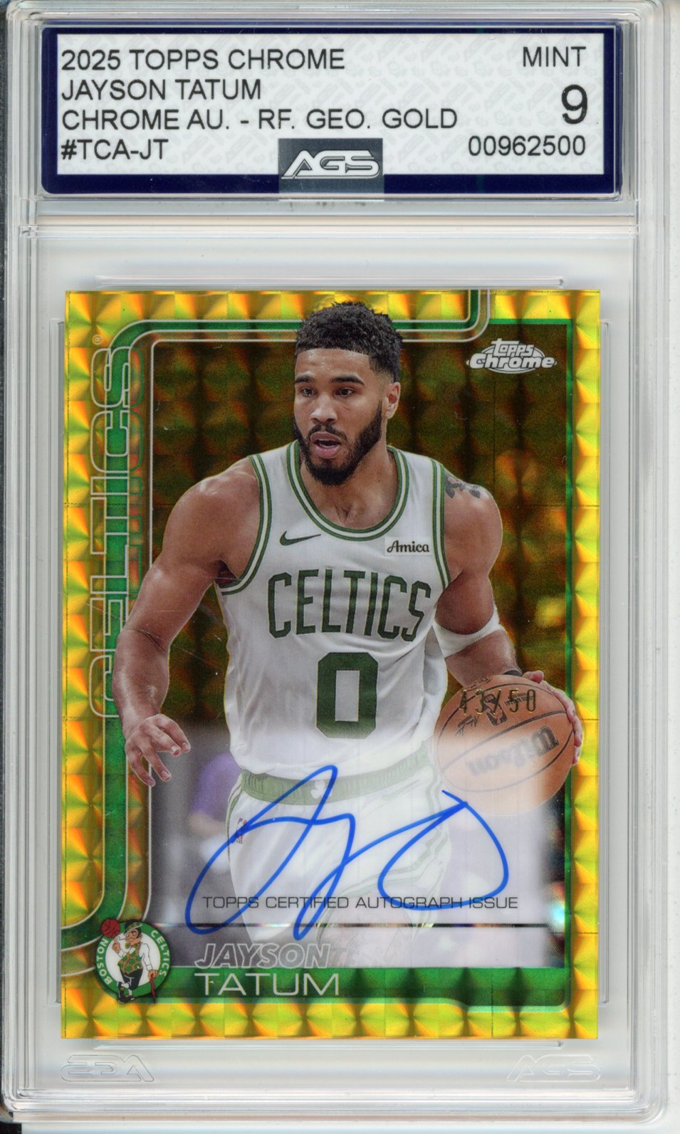 2025 Topps CHROME JAYSON TATUM #TCA-JT AUTOGRAPHS - REFRACTORS GEOMETRIC GOLD English AGS 9