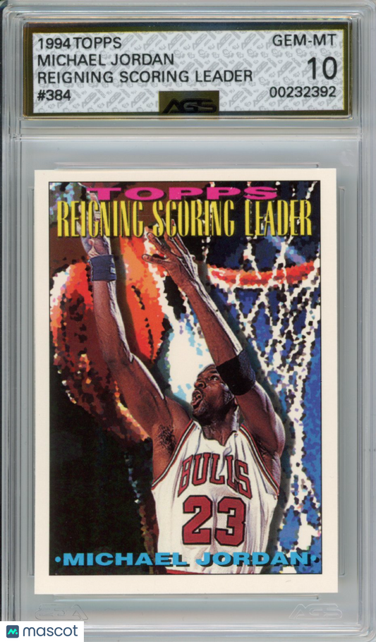 1994 Topps Michael Jordan #384 Reigning Scoring Leader AGS 10