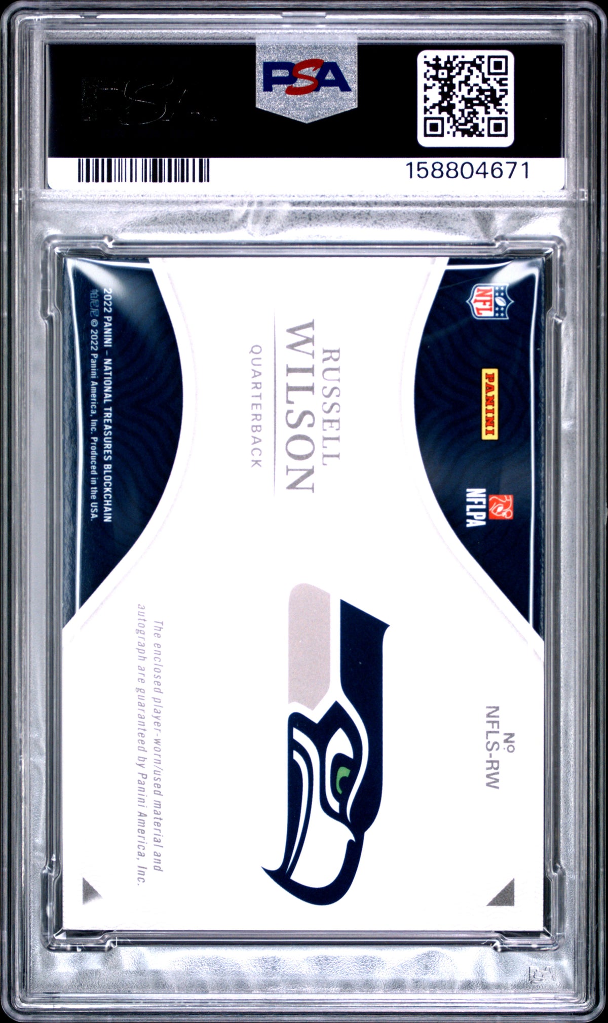 2022 unknown unknown Panini National Treasures Blockchain NFL Shield Autographs Russell Wilson 1/1 NFLSRW English PSA 7