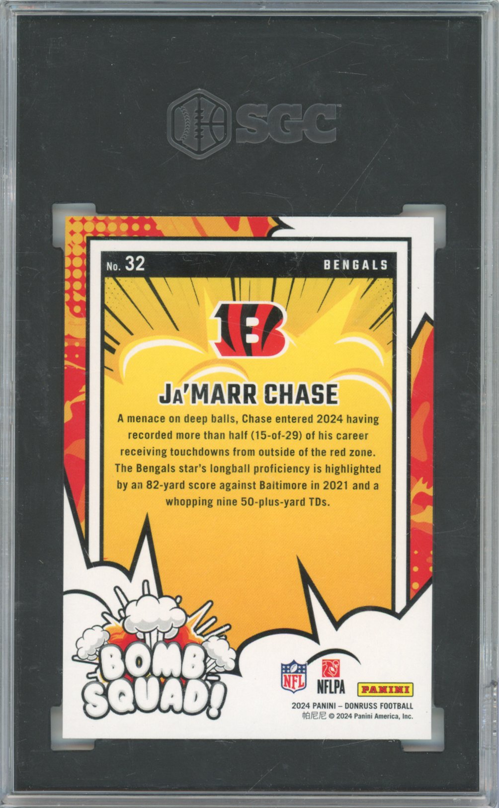 2024 Panini Ja'Marr Chase Panini Donruss Bomb Squad Football #32 Base SGC 10