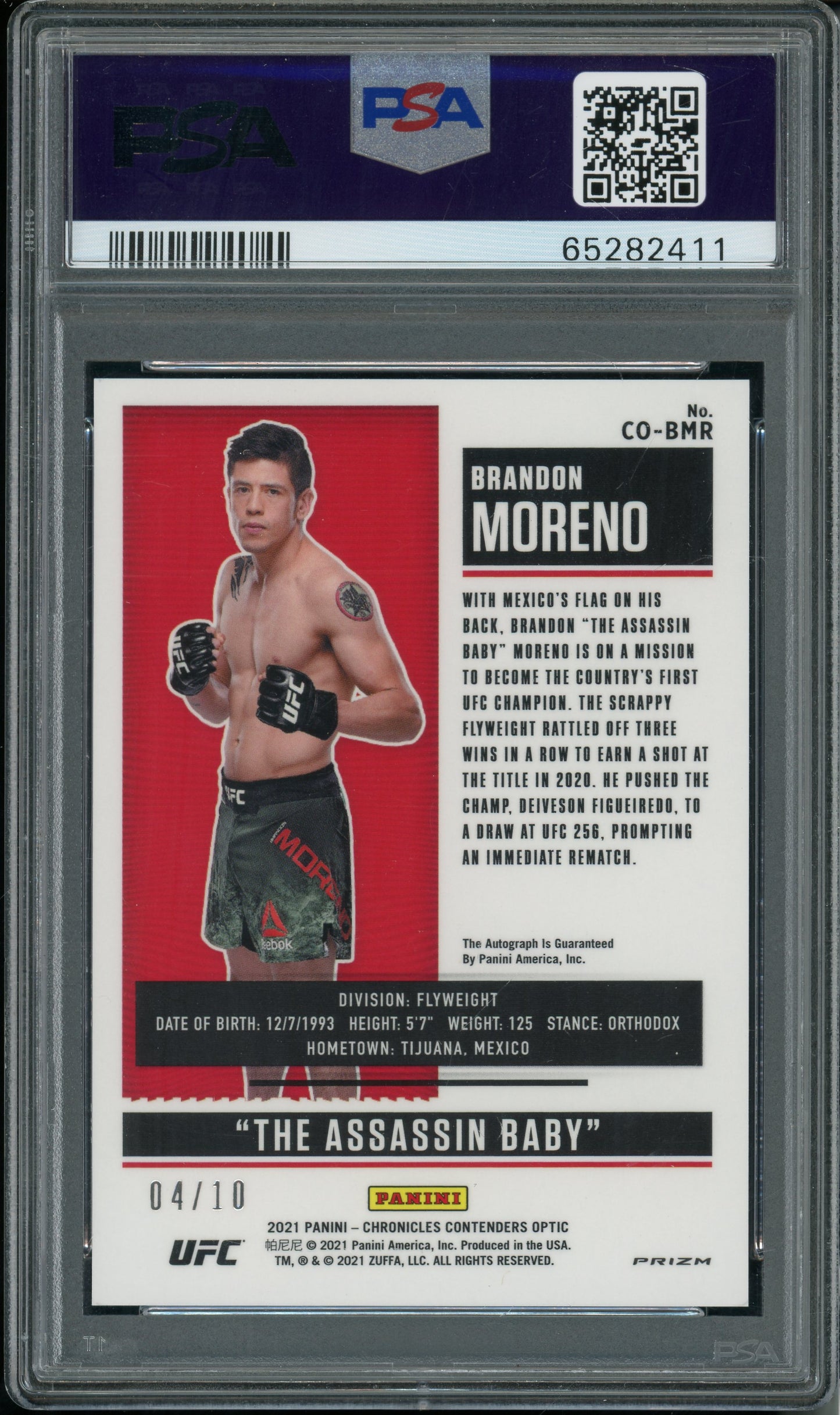 2021 Chronicles UFC Brandon Moreno #BMR Optic Rookies Ticket Auto Gold /10 PSA 10