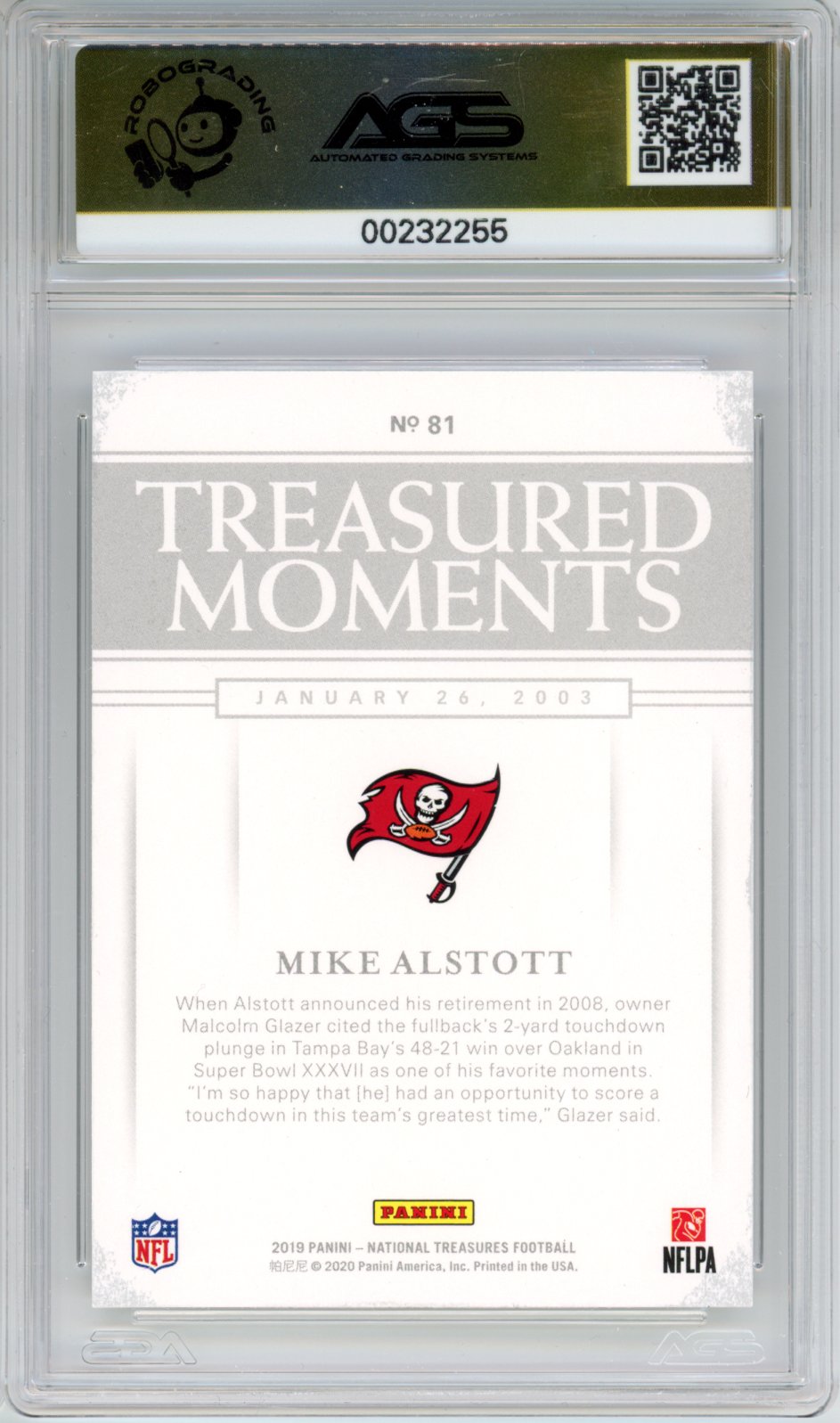 2020 Panini National Treasures Mike Alstott #081 Treasured Moments 25/75 AGS 10