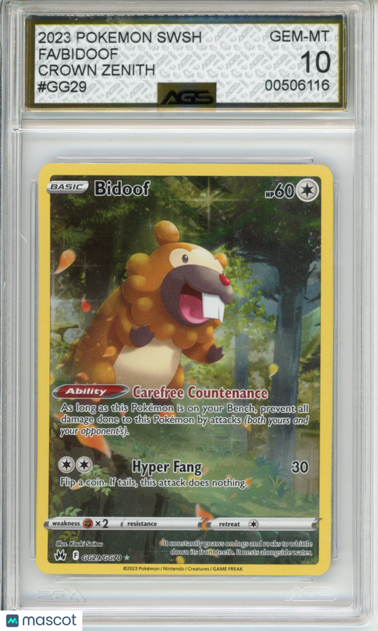 2023 Pokemon Crown Zenith Bidoof #GG29 AGS 10