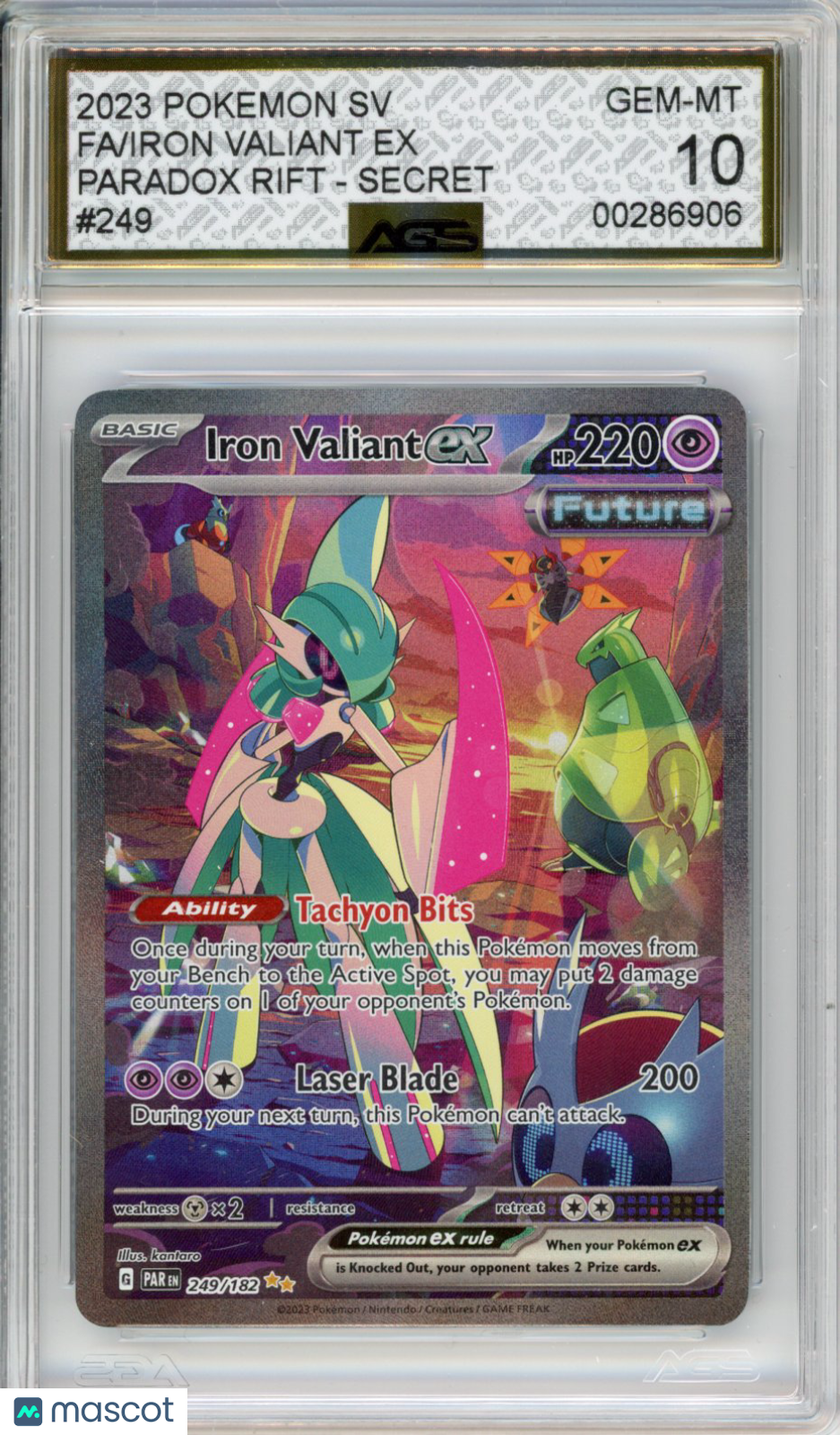 2023 Pokemon Paradox Rift Iron Valiant ex #249/182 AGS 10