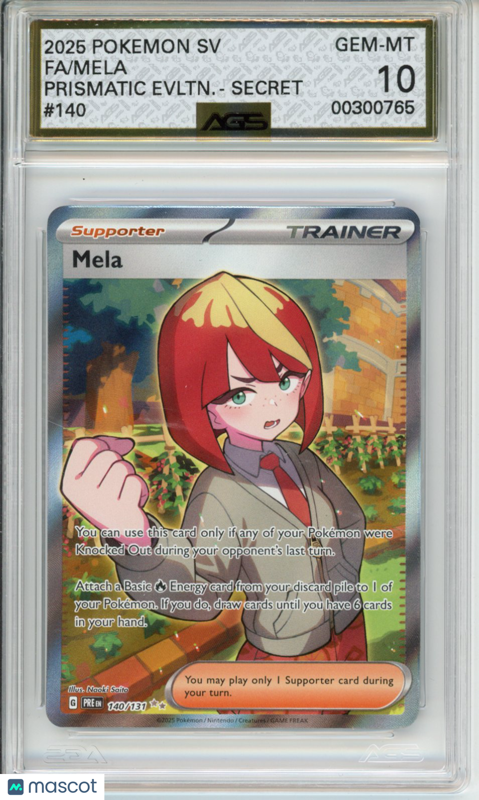2025 Pokemon Prismatic Evolutions Mela #140 AGS 10