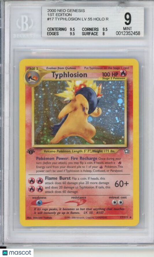 2000 Pokemon Neo Genesis 1st Edition Typhlosion Lv.55 HOLO R #17 BGS 9