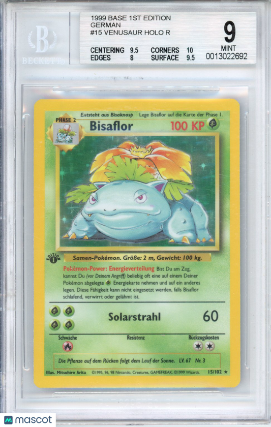 Pokemon 1999 Base Set Venusaur #15 German 1st Edition BGS 9