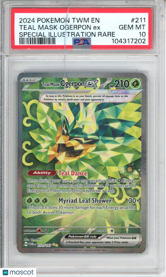 2024 Pokemon TWM EN-Twilight Masquerade Teal Mask Ogerpon EX #211 PSA 10