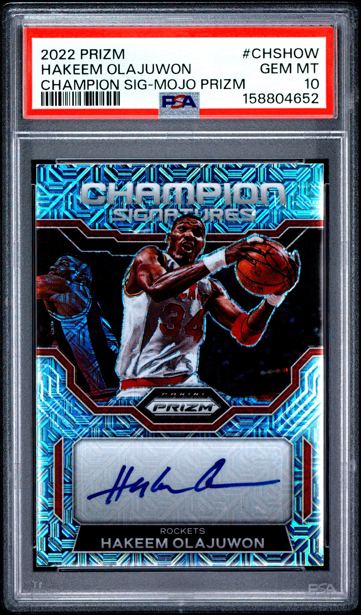 2022 Panini Prizm Champion Signatures Hakeem Olajuwon Mojo Prizm CHSHOW English PSA 10