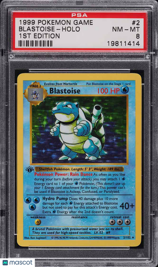 1999 Pokemon Baes Set Blastoise #2/102 1ST Edition PSA 8