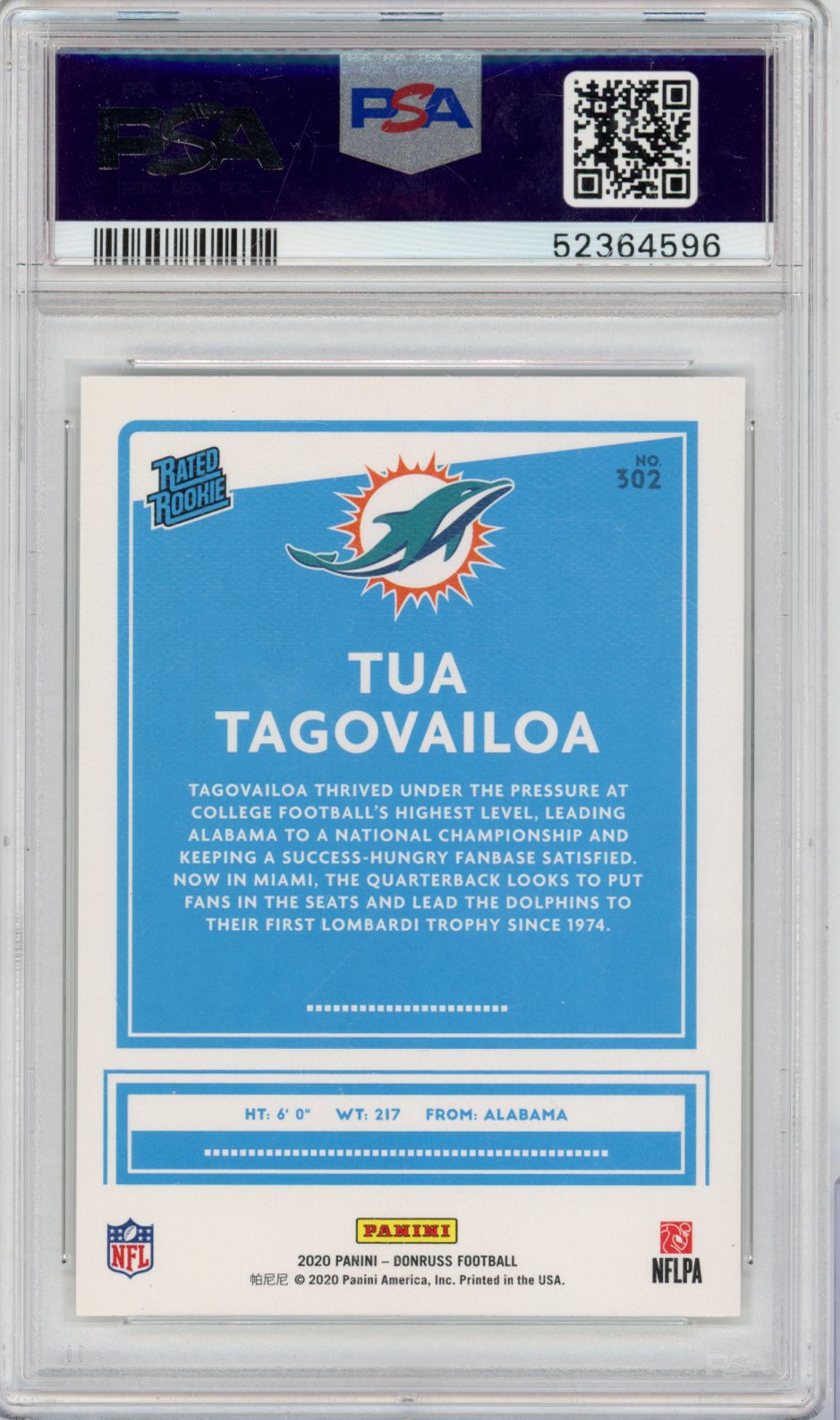 2020 Panini Donruss Football Tua Tagovailoa #302 Canvas English PSA 10