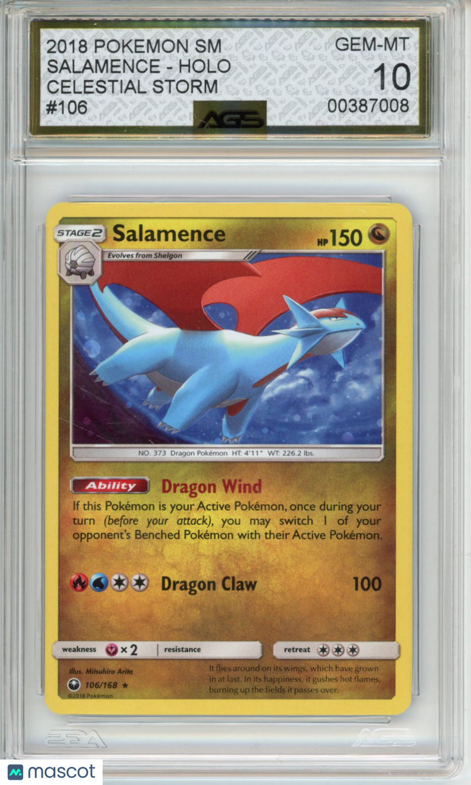 2018 Pokemon Celestial Storm Salamence #106 Dragon Tins AGS 10