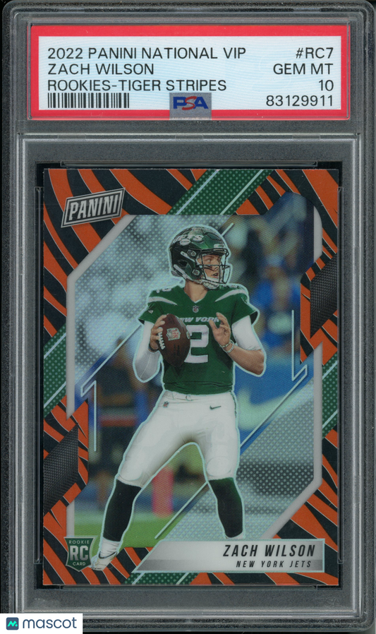 2022 Panini National VIP Zach Wilson #RC7 Rookies Tiger Stripes PSA 10