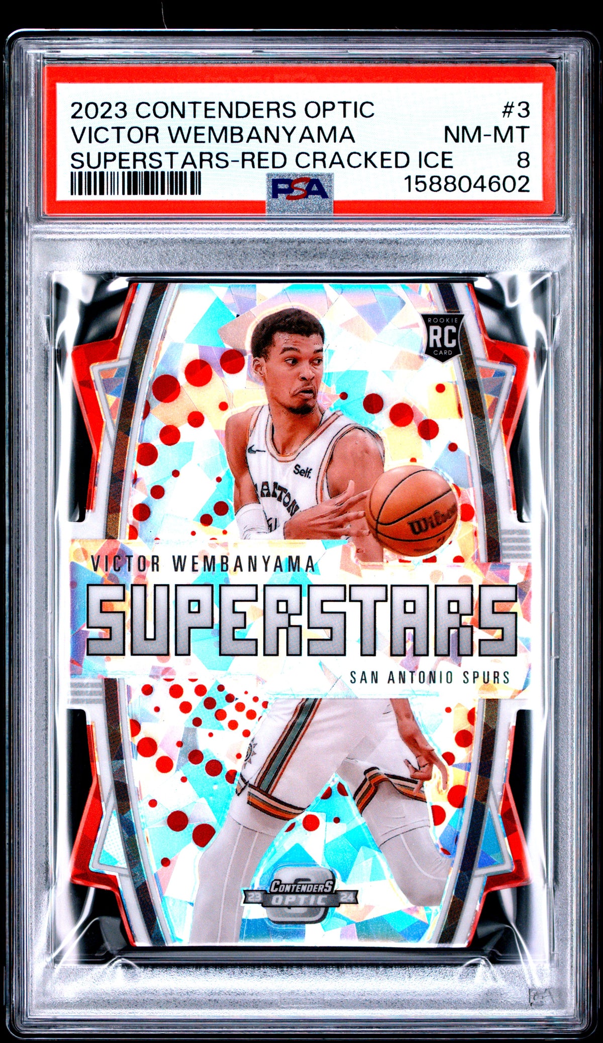 2023 unknown Panini Contenders Optic Superstars Victor Wembanyama Red Cracked Ice 3 English PSA 8