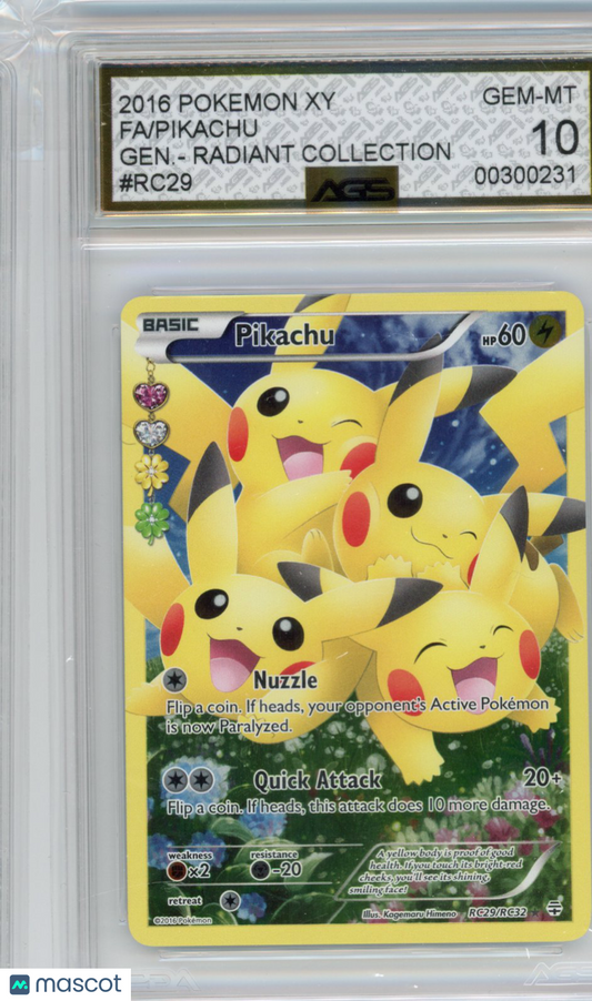 2016 Generations: Radiant Collection Pikachu #RC29 AGS 10
