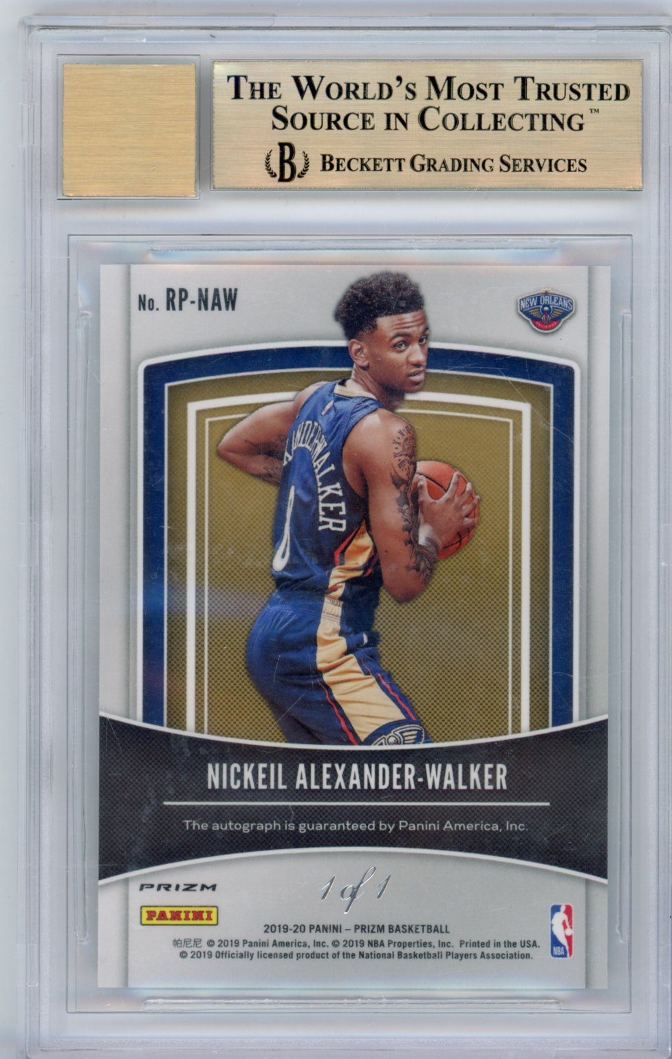2019 Panini Prizm Rookie Penmanship Nickeil Alexander-Walker #18 Prizms White Sparkle English BGS 9.5