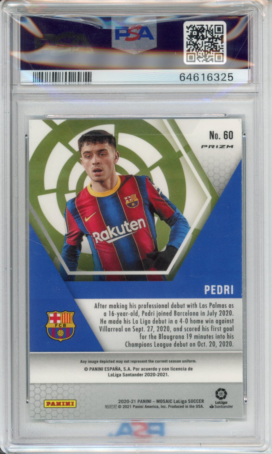 2020 Panini Mosaic La Liga Pedri #60 Green PSA 10