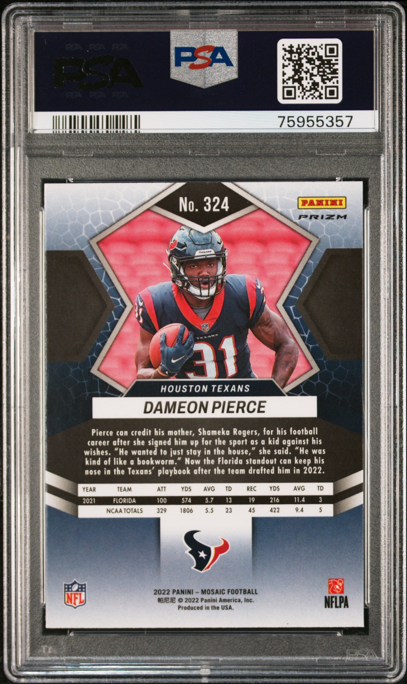 2022 Panini Mosaic Dameon Pierce #324 Genesis PSA 10