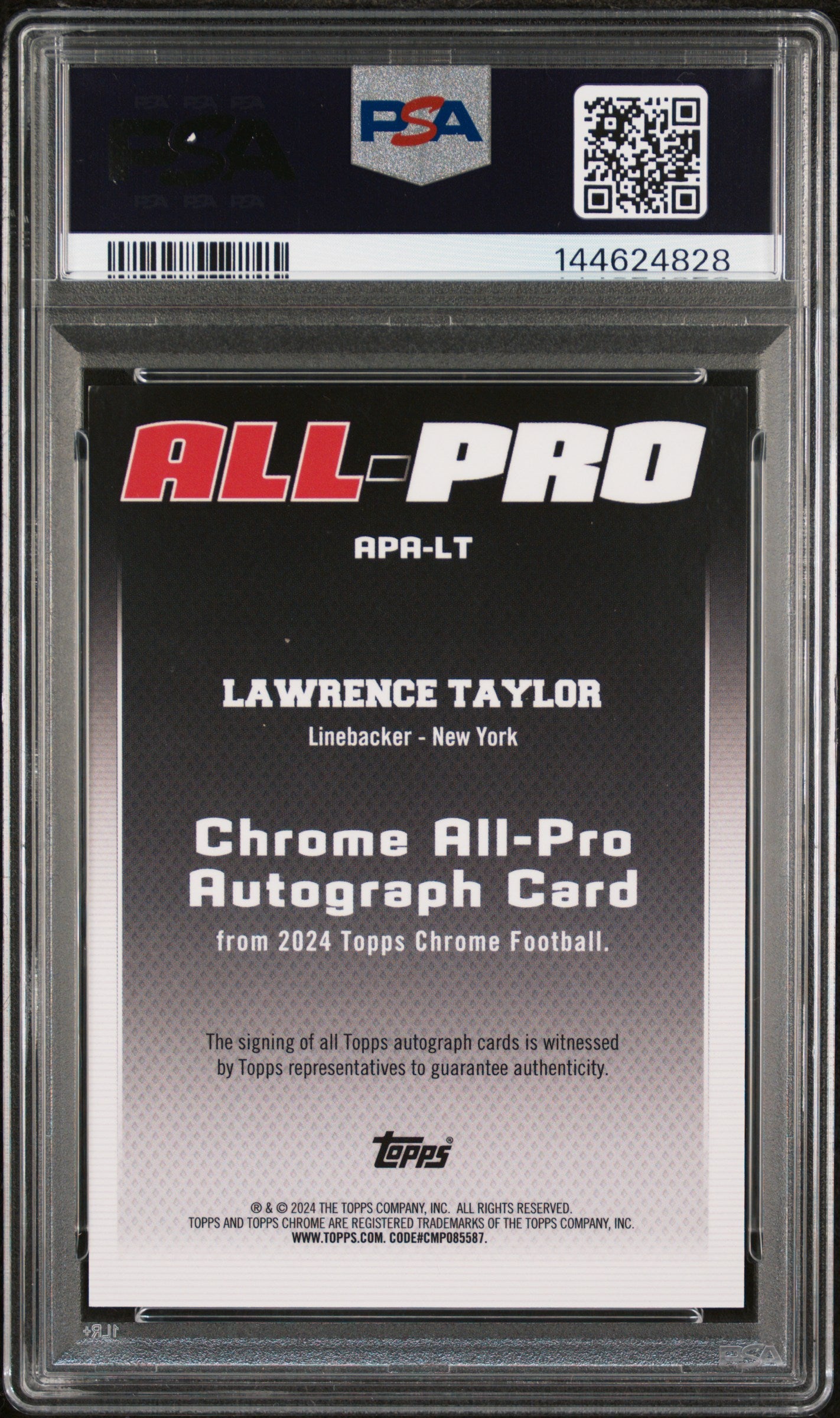 2024 Topps Chrome Chrome All-Pro Autographs Lawrence Taylor #APALT Gold Ref PSA 8