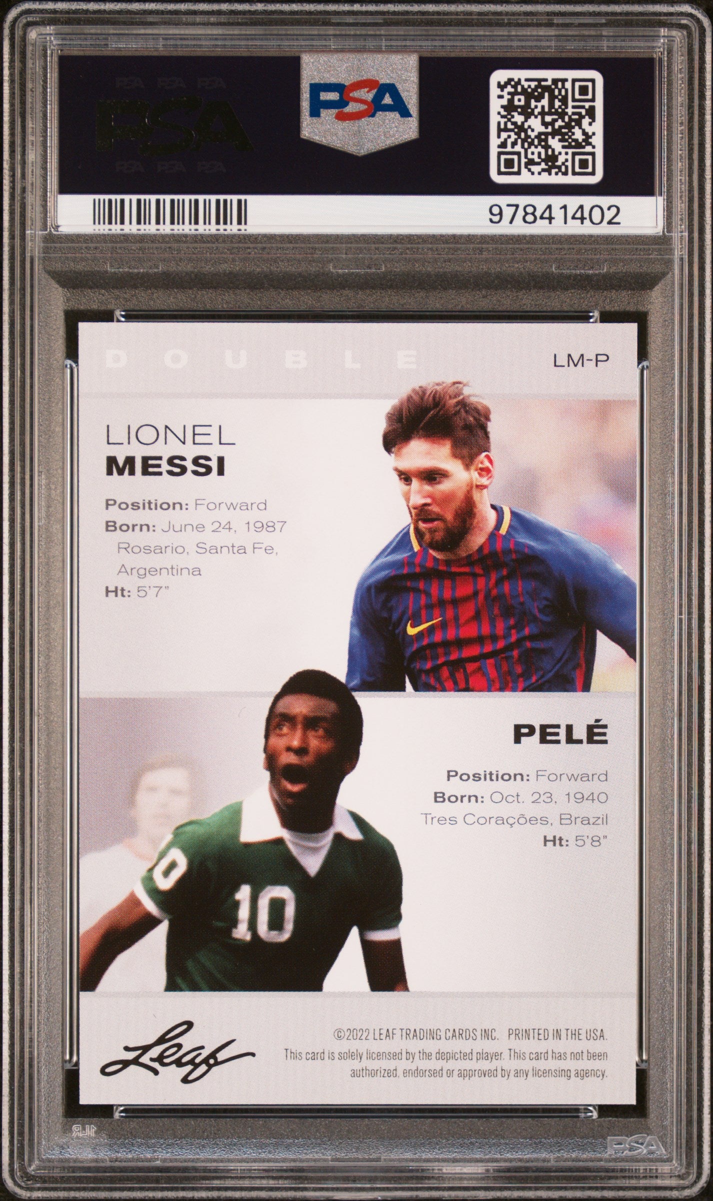 2022 Leaf  Special Release  Legends Edition Pele Lionel Messi #LMP  PSA 10