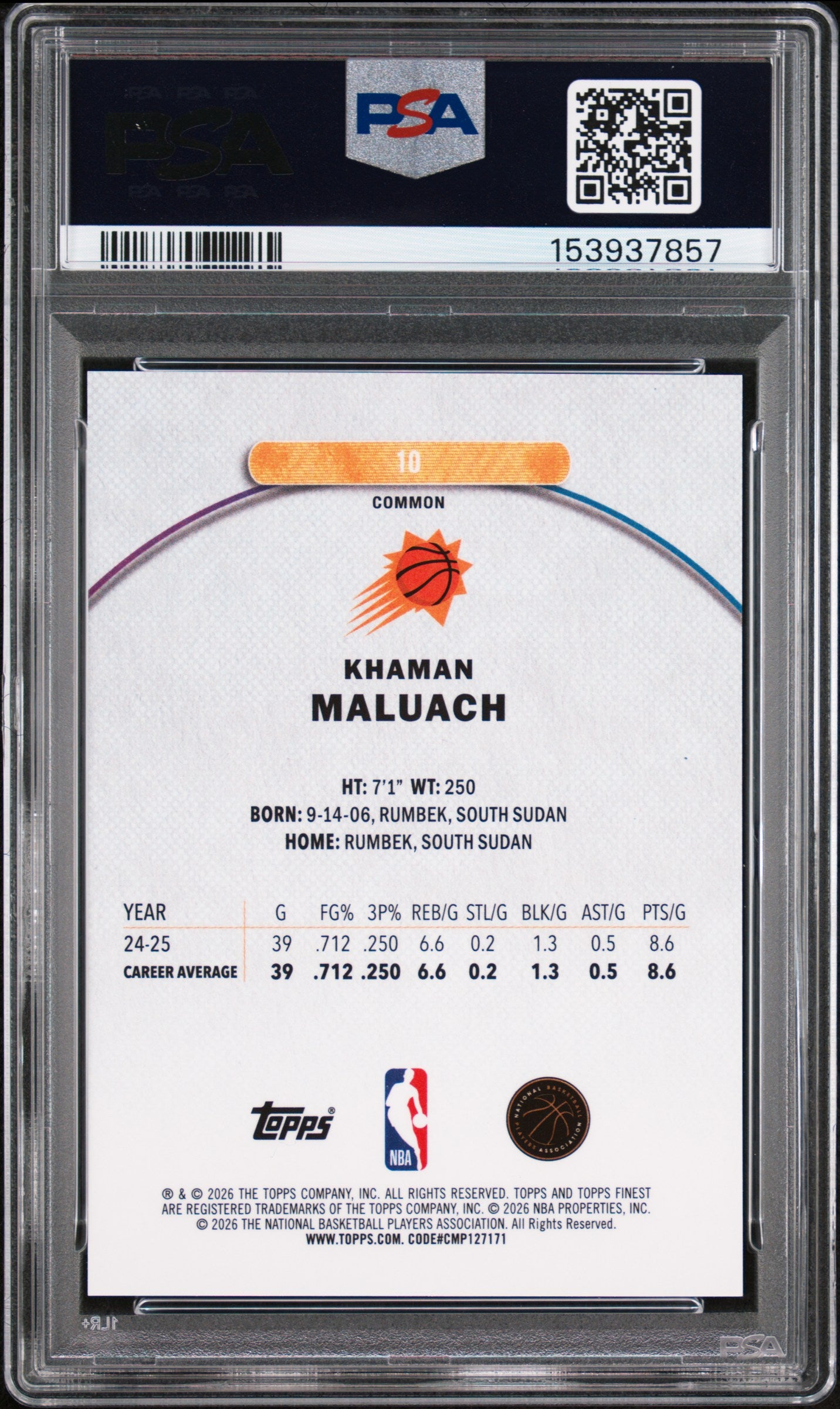 2025 Topps Finest Khaman Maluach #10 Sky Blue Refractor PSA 10