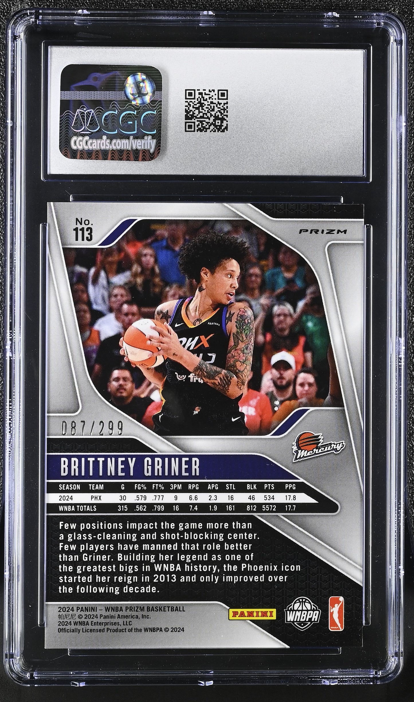 2024 Panini Prizm WNBA Brittney Griner #113 087/299 Red Pulsar CGC 10