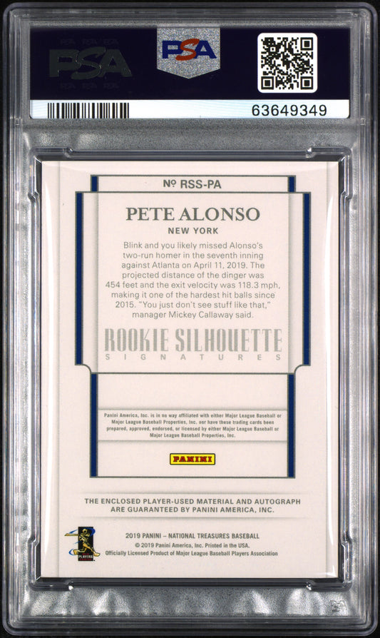2019 National Treasures Pete Alonso #RSS-PA Rookie Patch Auto Silver /10 PSA 8 RPA