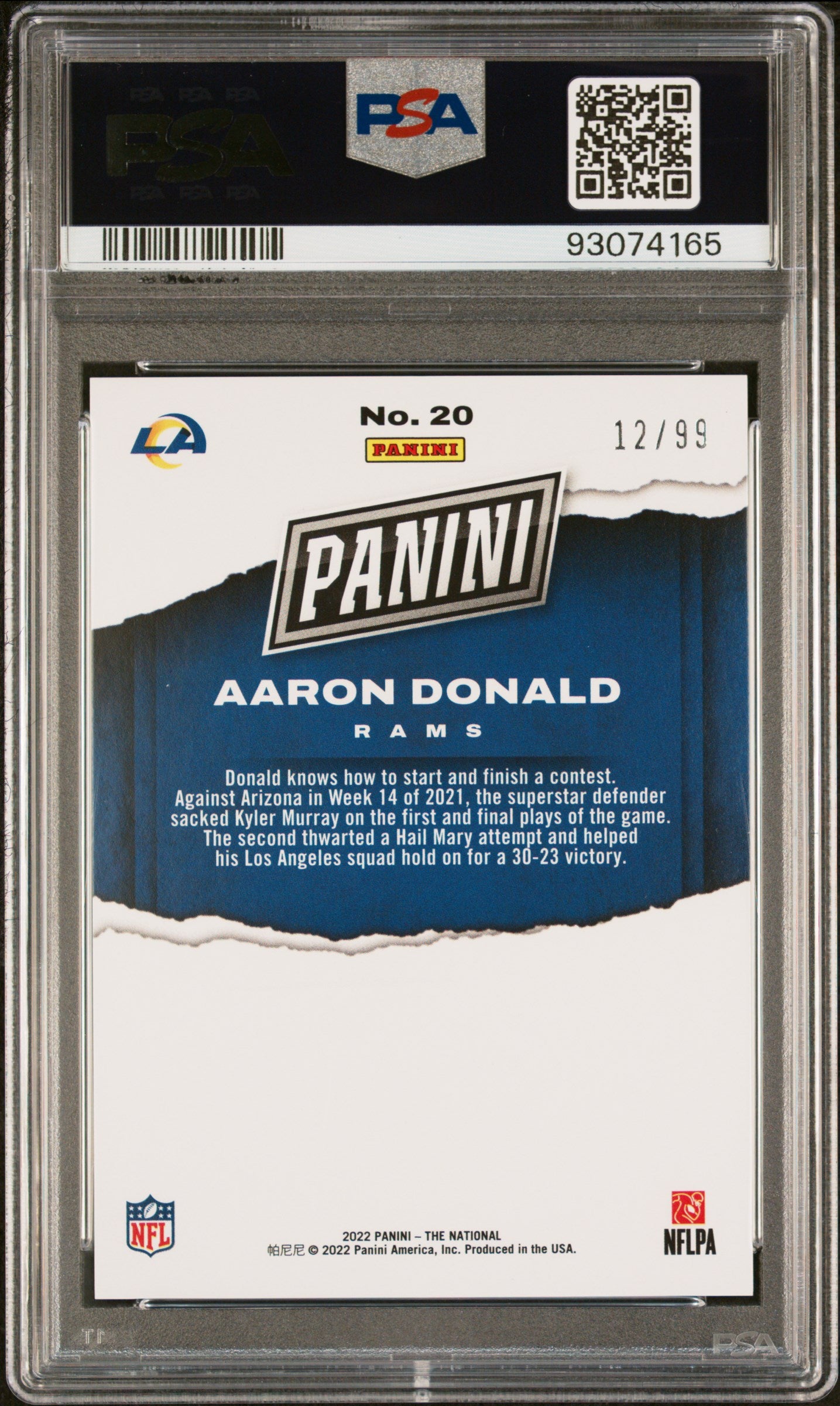 2022 Panini National Aaron Donald #20 Red PSA 10