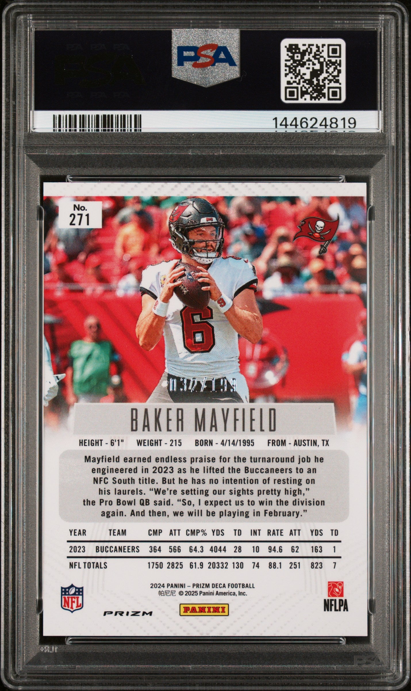 2024 Panini Prizm Deca Baker Mayfield #271 Red PSA 9
