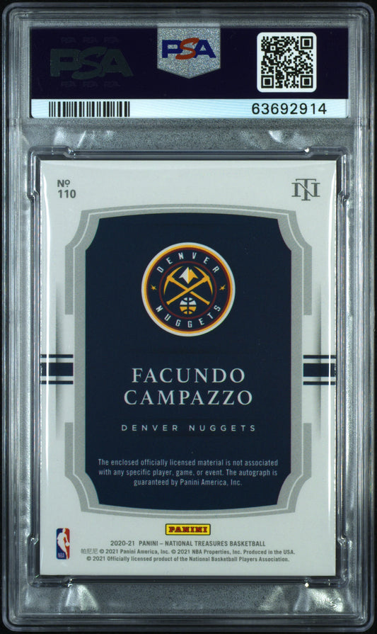 2020 National Treasures Facundo Campazzo #110 Patch Auto Gold Fotl /24 PSA 9