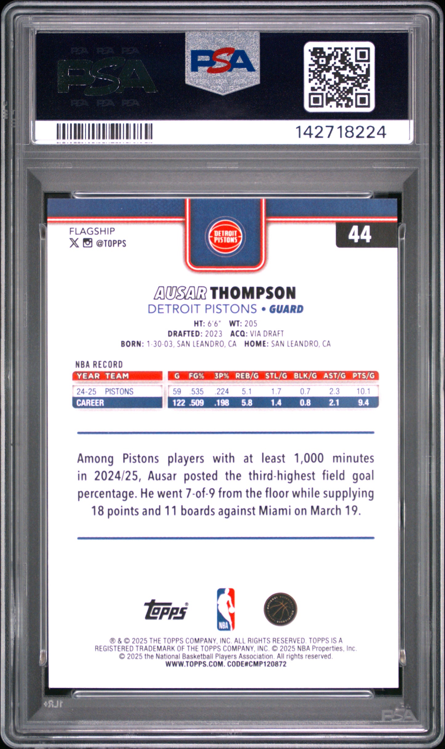 2025 Topps Ausar Thompson #44 Pink Holo Foil PSA 9