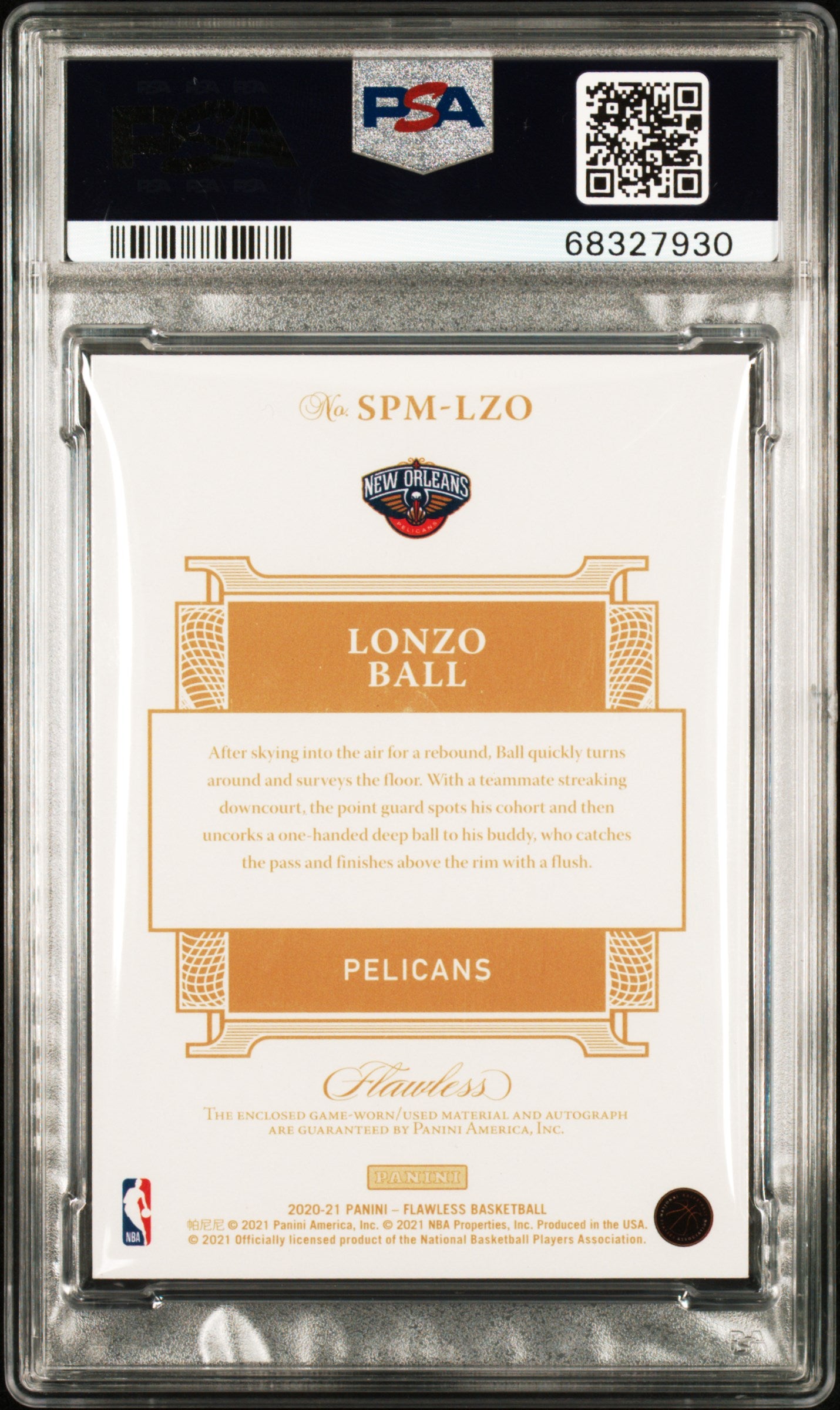 2020 Panini Flawless Lonzo Ball #LZO Signature Prime Materials Ruby /15 PSA 9