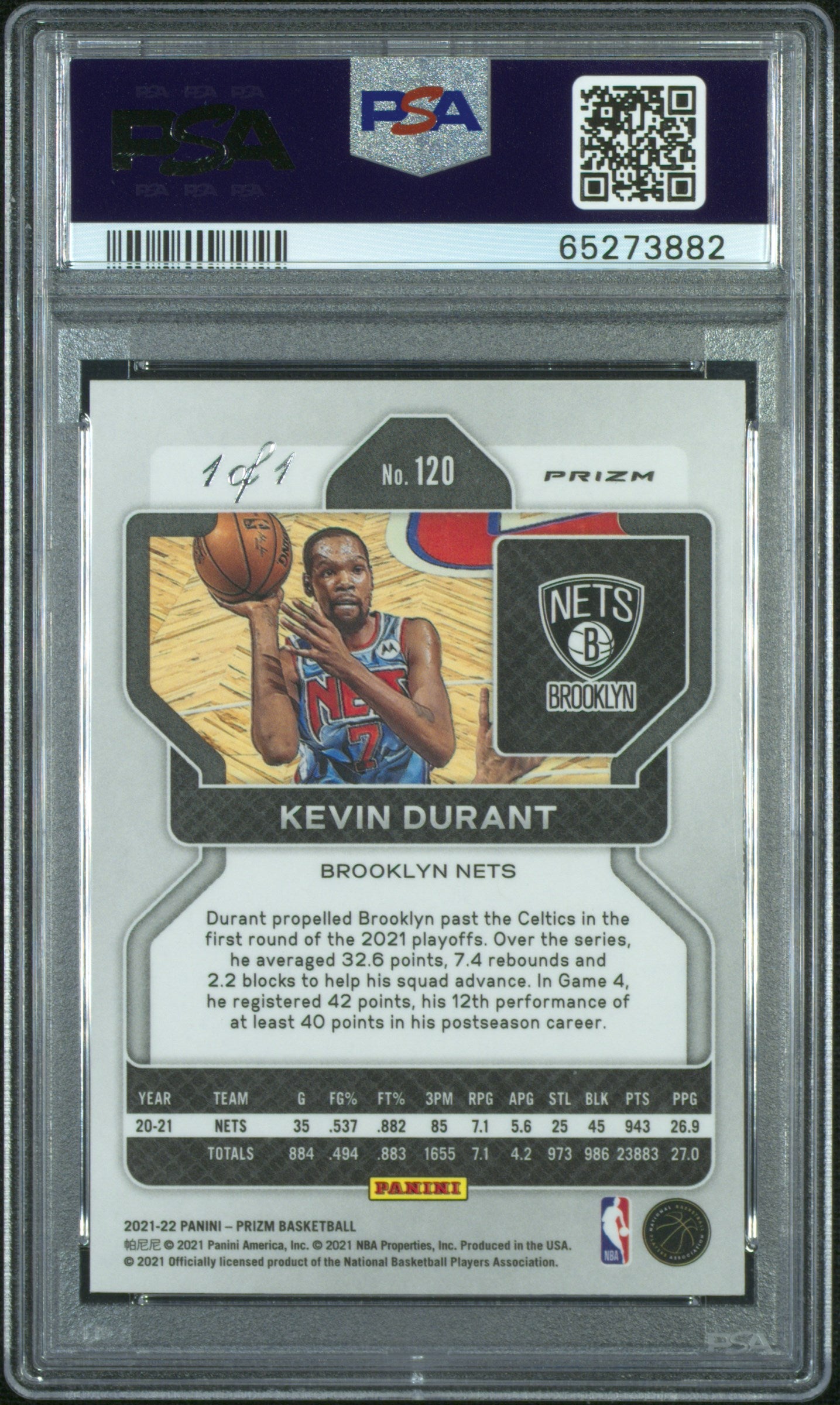 2021 Panini Prizm Kevin Durant #120 Black Shimmer Prizm PSA 10