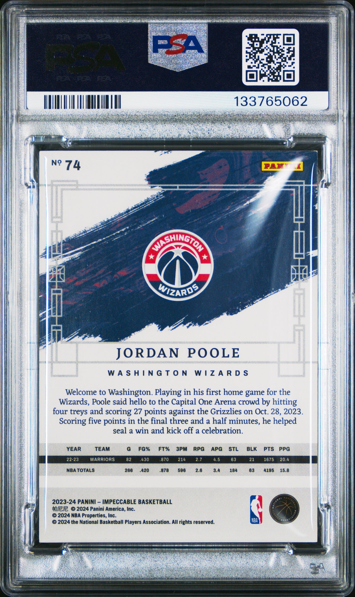 2023 Panini Impeccable Jordan Poole #74 54/99 PSA 9