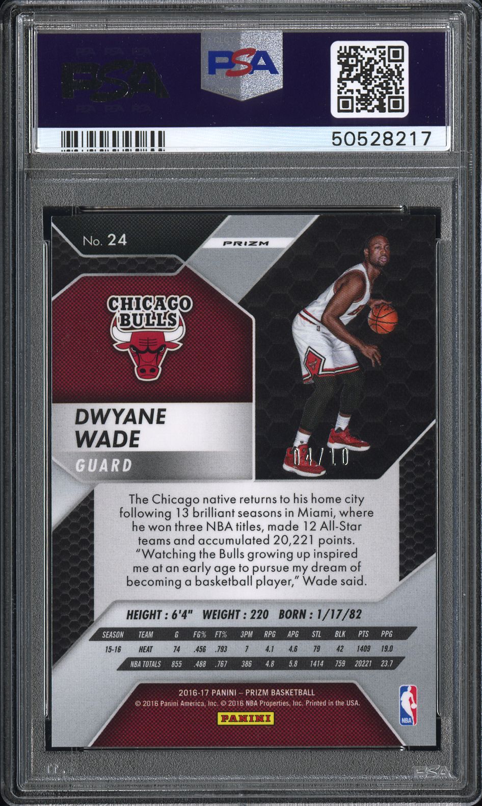 2016 Panini Prizm Dwyane Wade #24 Gold Prizm /10 PSA 10