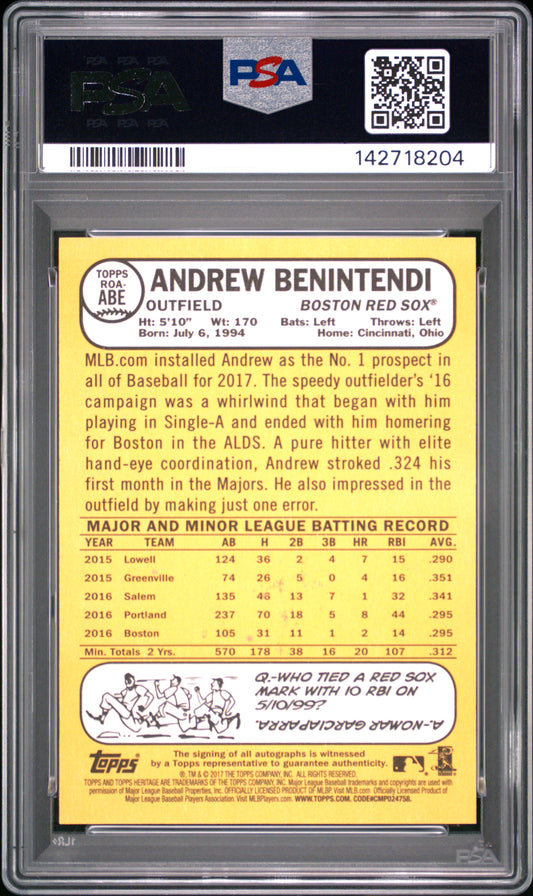 2017 Topps Heritage Real One Autographs Andrew Benintendi #ABE R. O. A. Red Jersey Gold Ink PSA 10
