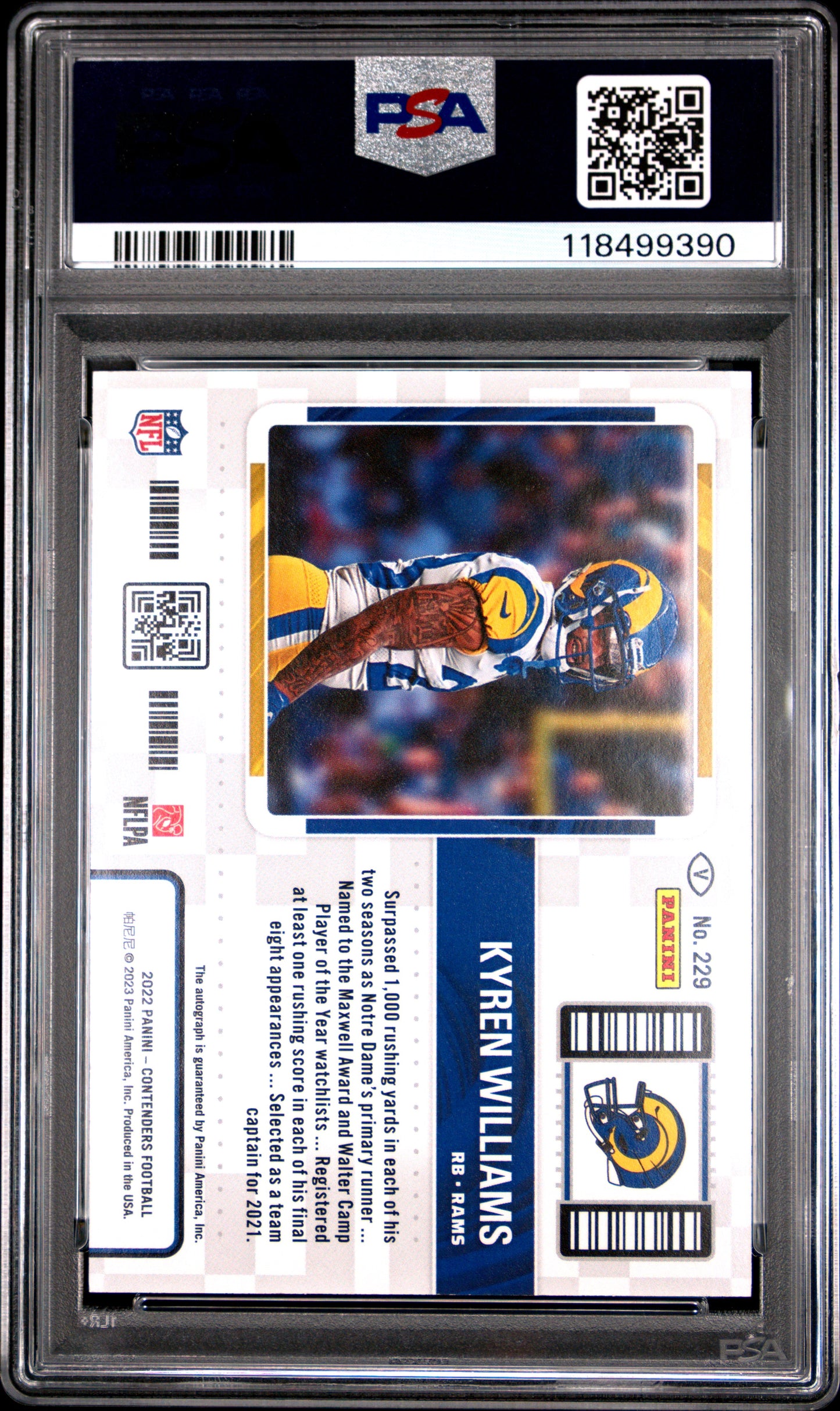 2022 Panini Contenders Kyren Williams #229 Variation Autograph PSA 10