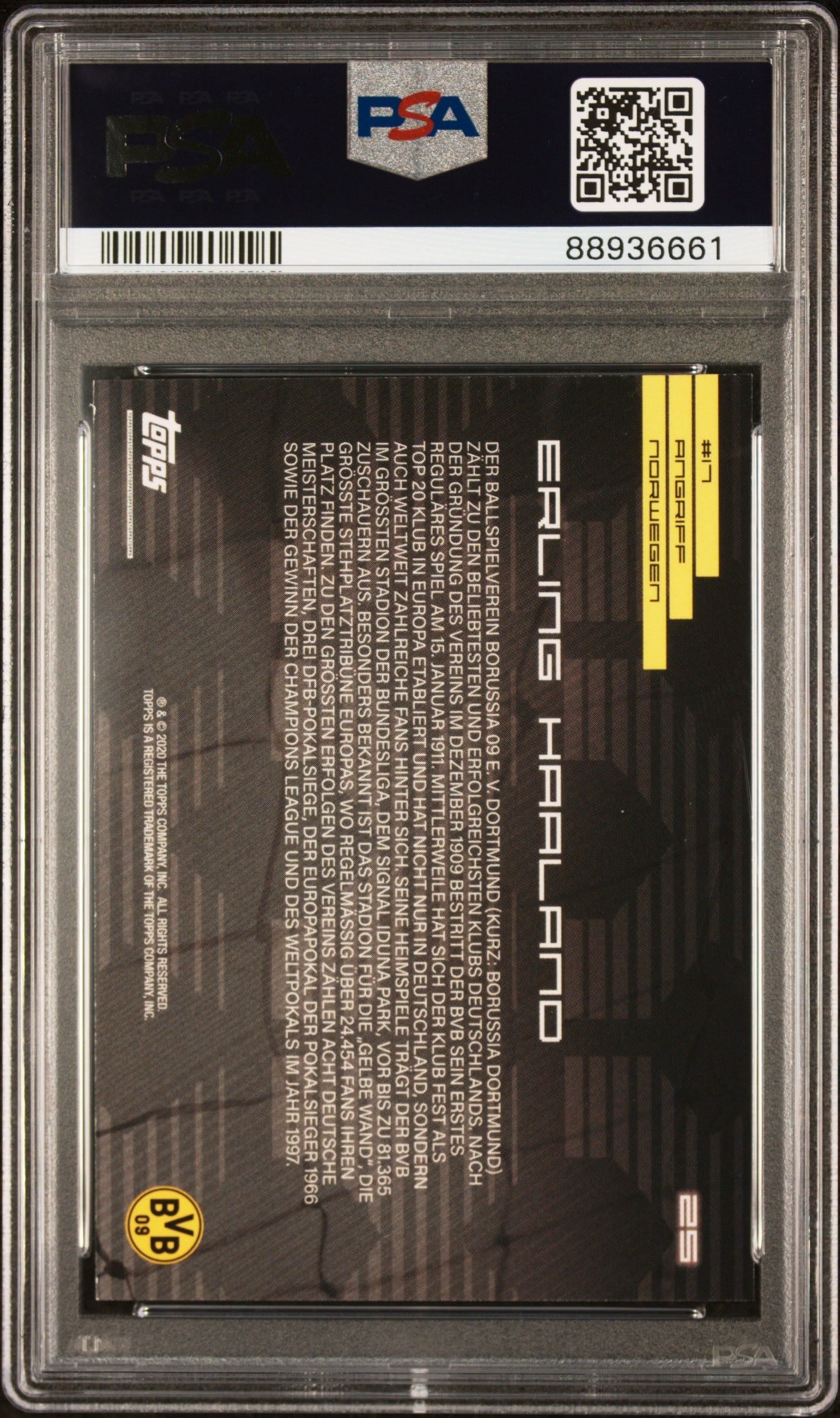 2020 Topps X BVB Borussia Dortmund Erling Haaland #25 PSA 10