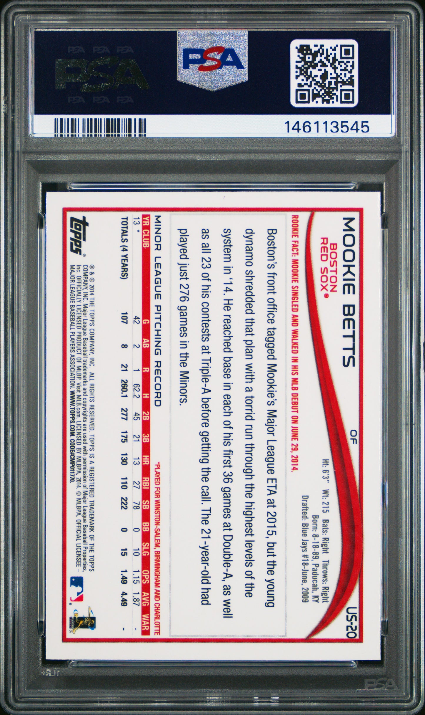 2014 Topps Chrome Update Mookie Betts #US-20 PSA 10