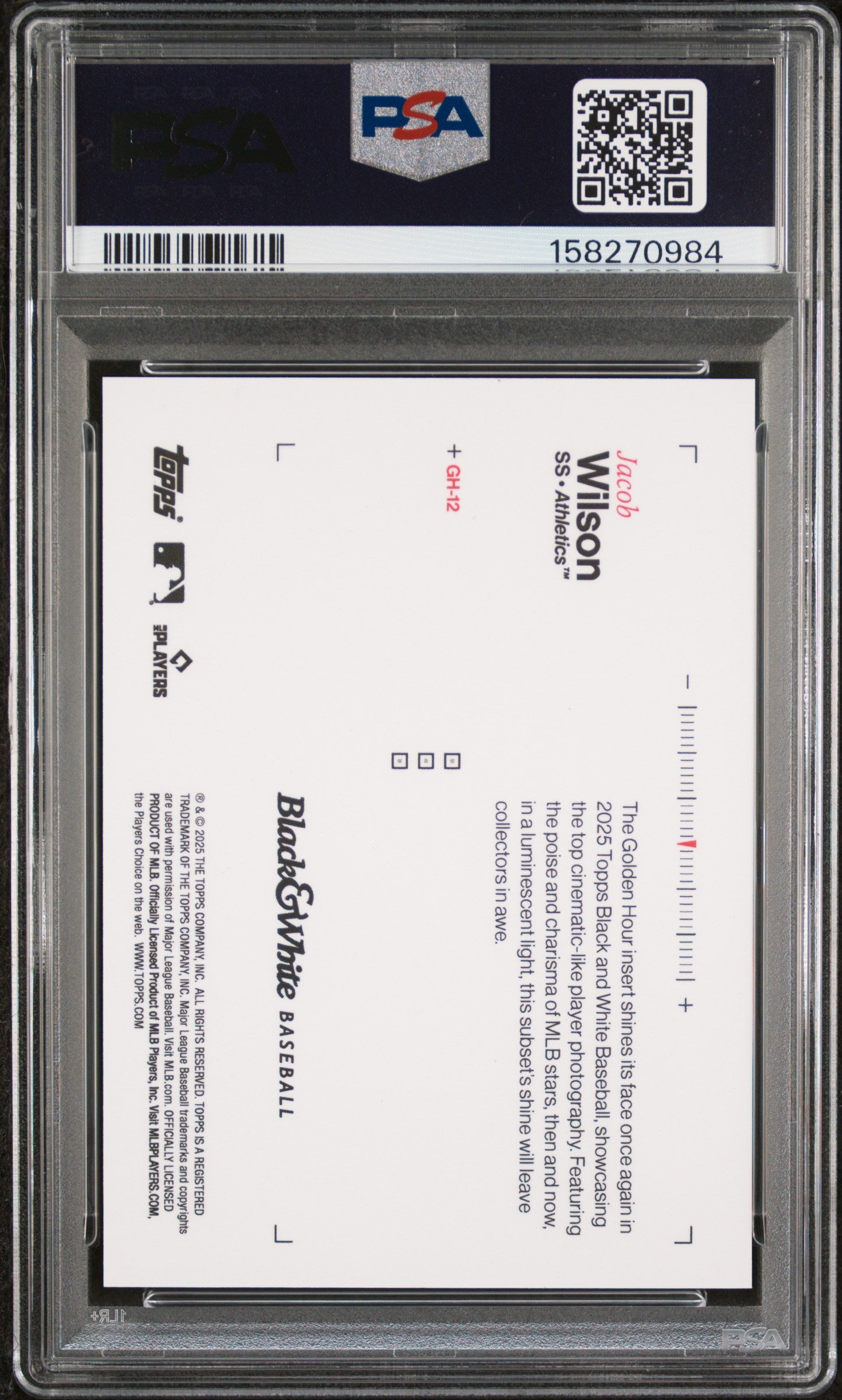 2025 Topps Black And White Golden Hour Jacob Wilson #12 /50 PSA 9