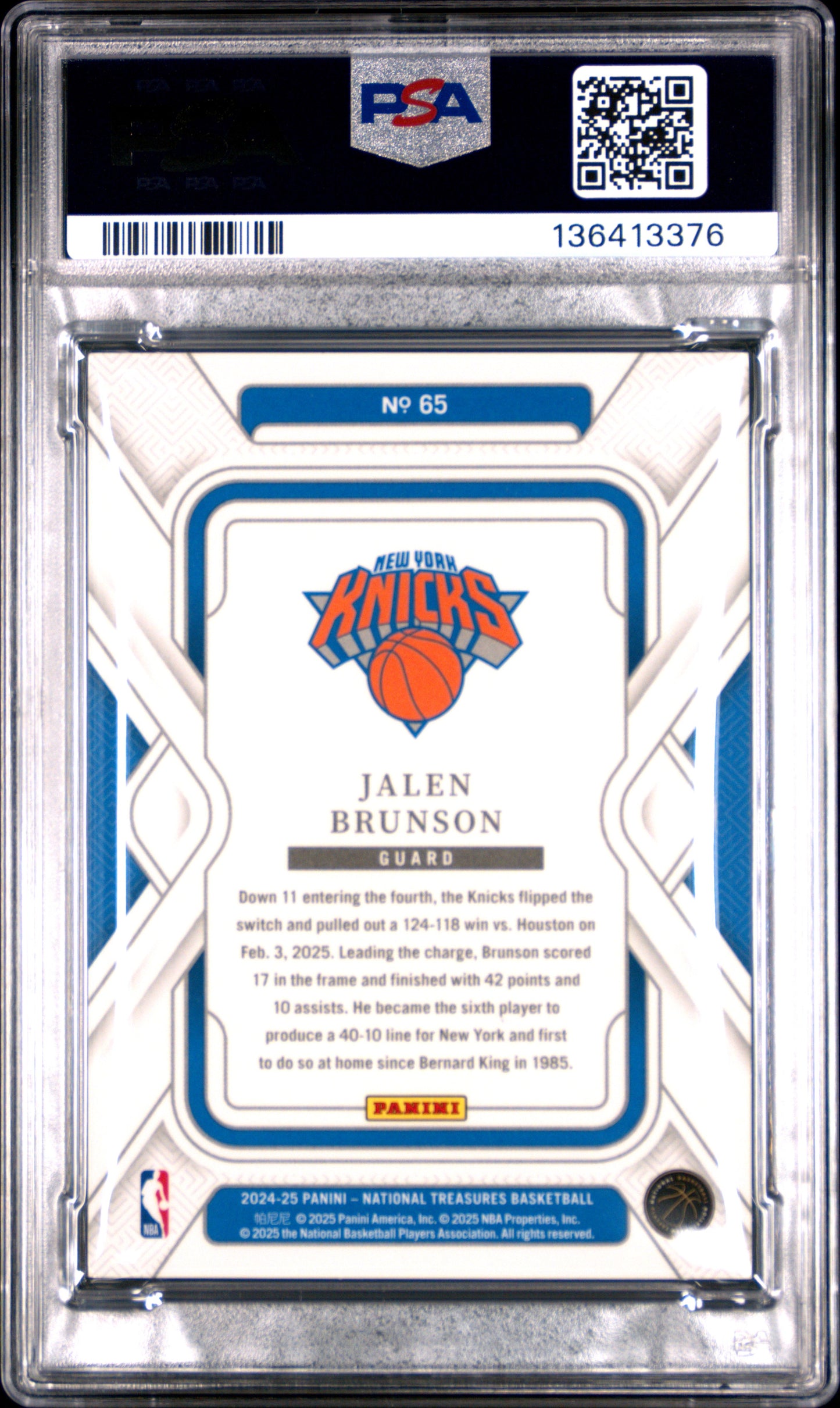 2024 Panini National Treasures Jalen Brunson #65 Emerald PSA 9
